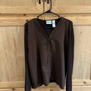 Russ by Liz Claiborne brown mixed media faux suede knit shacket shirt size XL